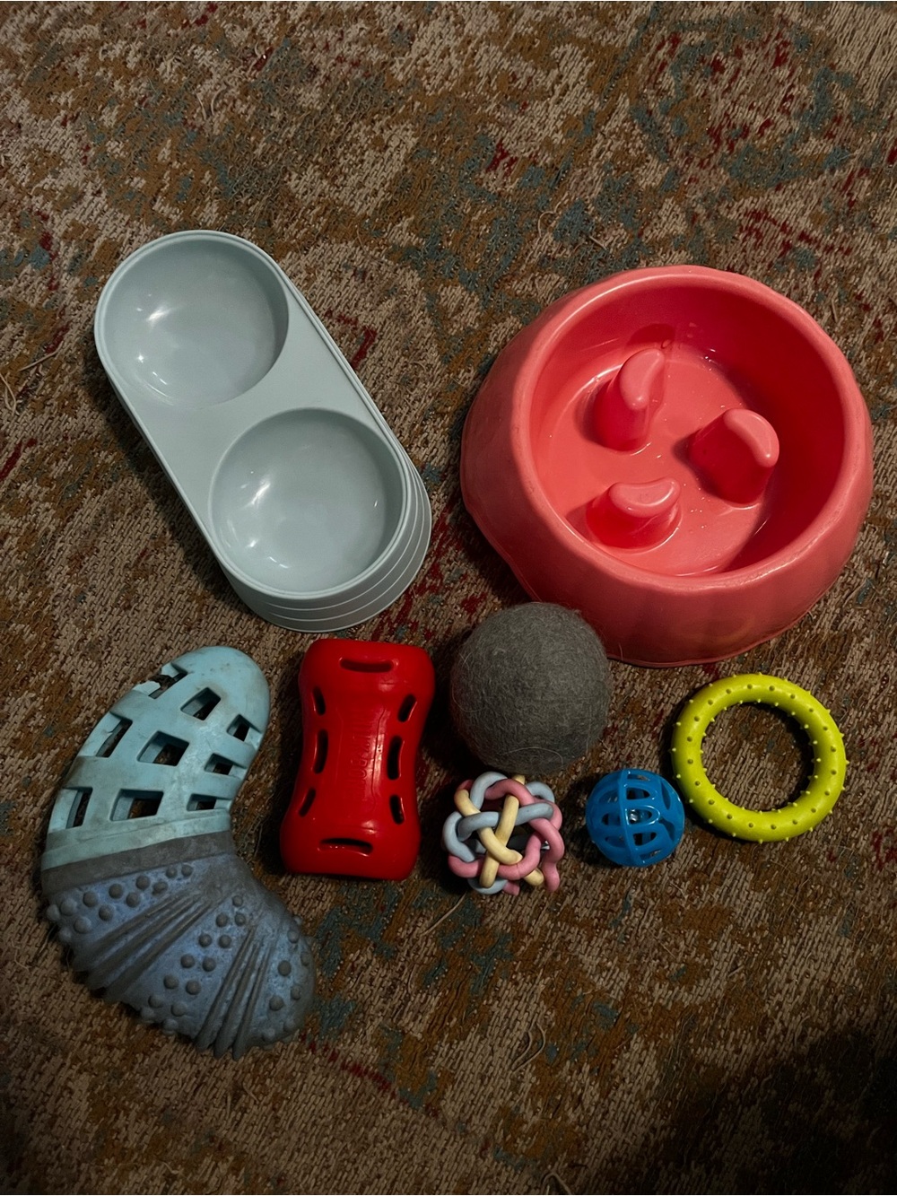 Assorted Toy Pet feeder bowls and toys